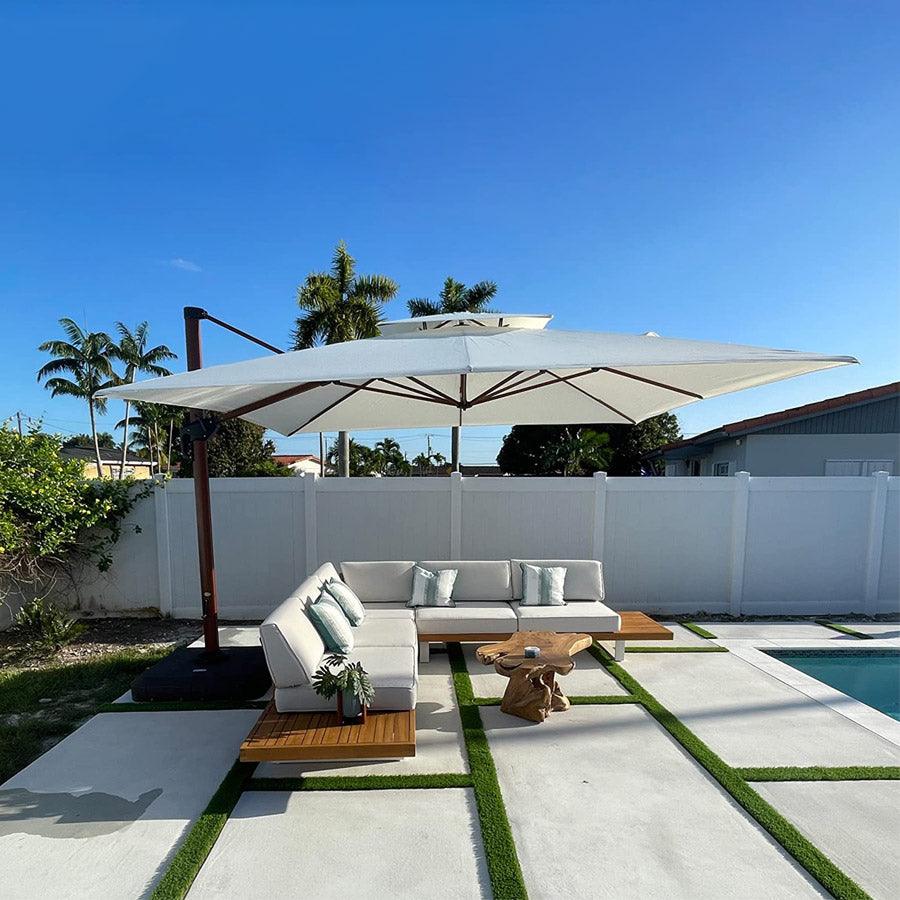 PURPLE LEAF Double Top 9 / 10 / 11 / 12 ft Square Aluminum Sun Umbrellas in Wood Color
