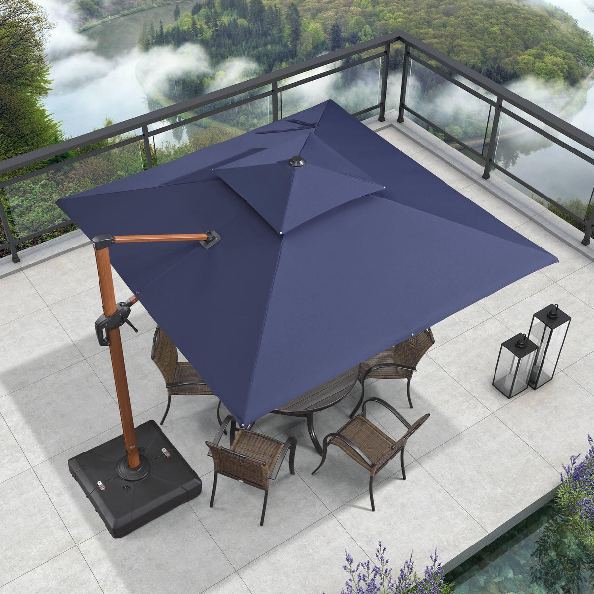 PURPLE LEAF Double Top 9 / 10 / 11 / 12 ft Square Aluminum Sun Umbrellas in Wood Color