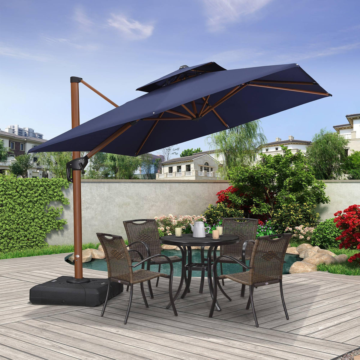 PURPLE LEAF Double Top 9 / 10 / 11 / 12 ft Square Aluminum Sun Umbrellas in Wood Color
