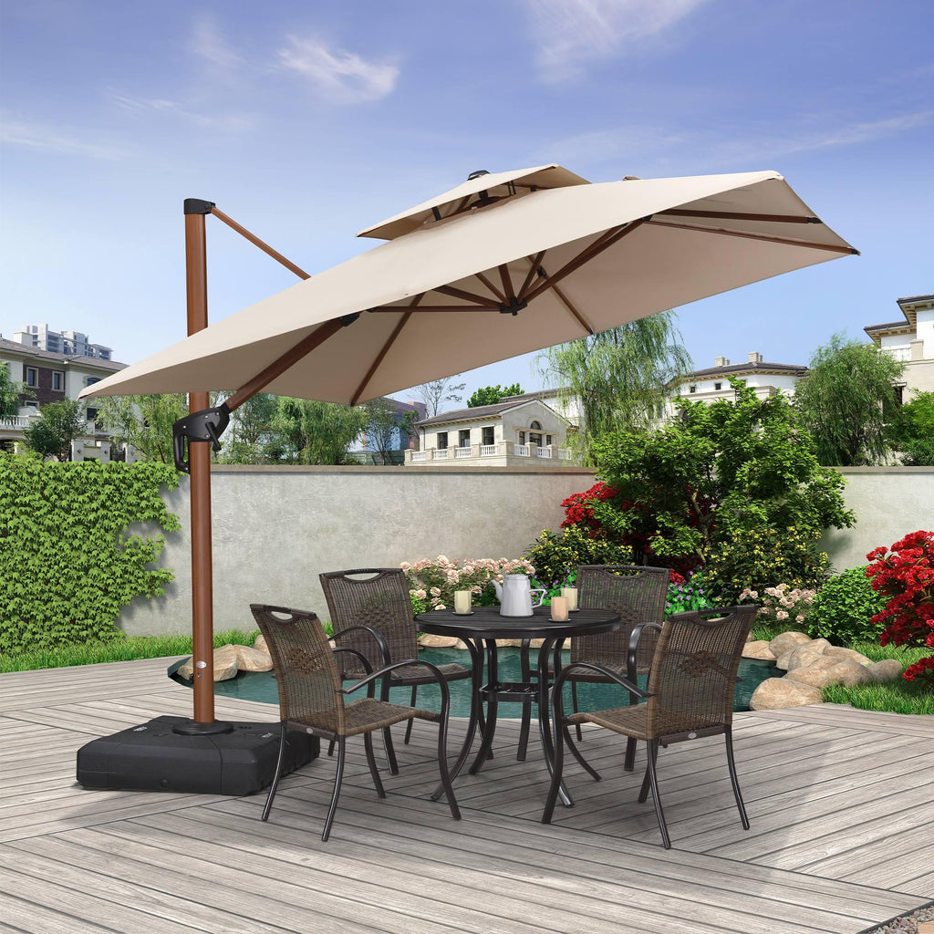 PURPLE LEAF Double Top 9 / 10 / 11 / 12 ft Square Aluminum Sun Umbrellas in Wood Color