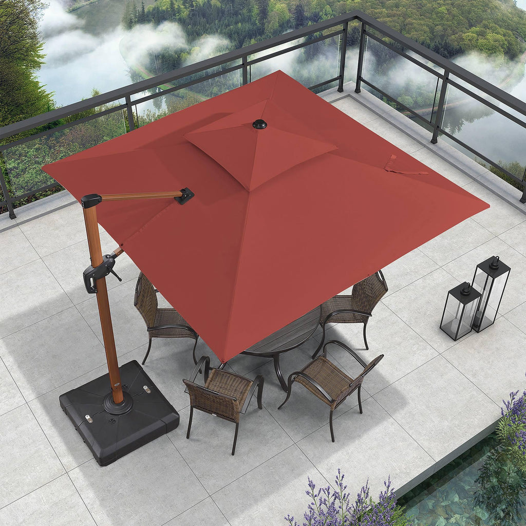 PURPLE LEAF Double Top 9 / 10 / 11 / 12 ft Square Aluminum Sun Umbrellas in Wood Color