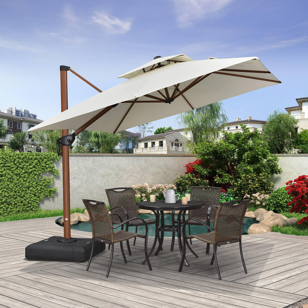 PURPLE LEAF Double Top 9 / 10 / 11 / 12 ft Square Aluminum Sun Umbrellas in Wood Color