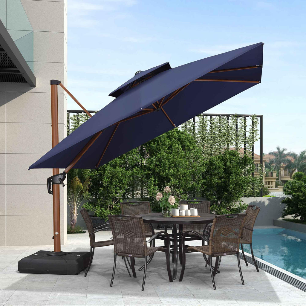 PURPLE LEAF Double Top 9 / 10 / 11 / 12 ft Square Aluminum Sun Umbrellas in Wood Color