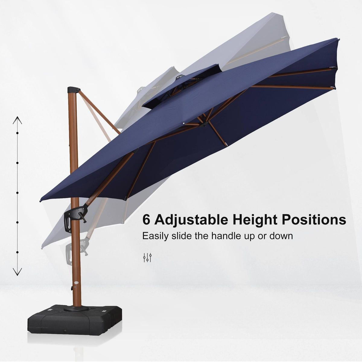 PURPLE LEAF Double Top 9 / 10 / 11 / 12 ft Square Aluminum Sun Umbrellas in Wood Color