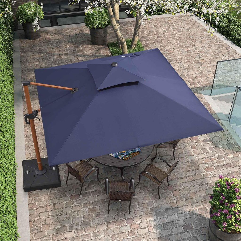 PURPLE LEAF Double Top 9 / 10 / 11 / 12 ft Square Aluminum Sun Umbrellas in Wood Color