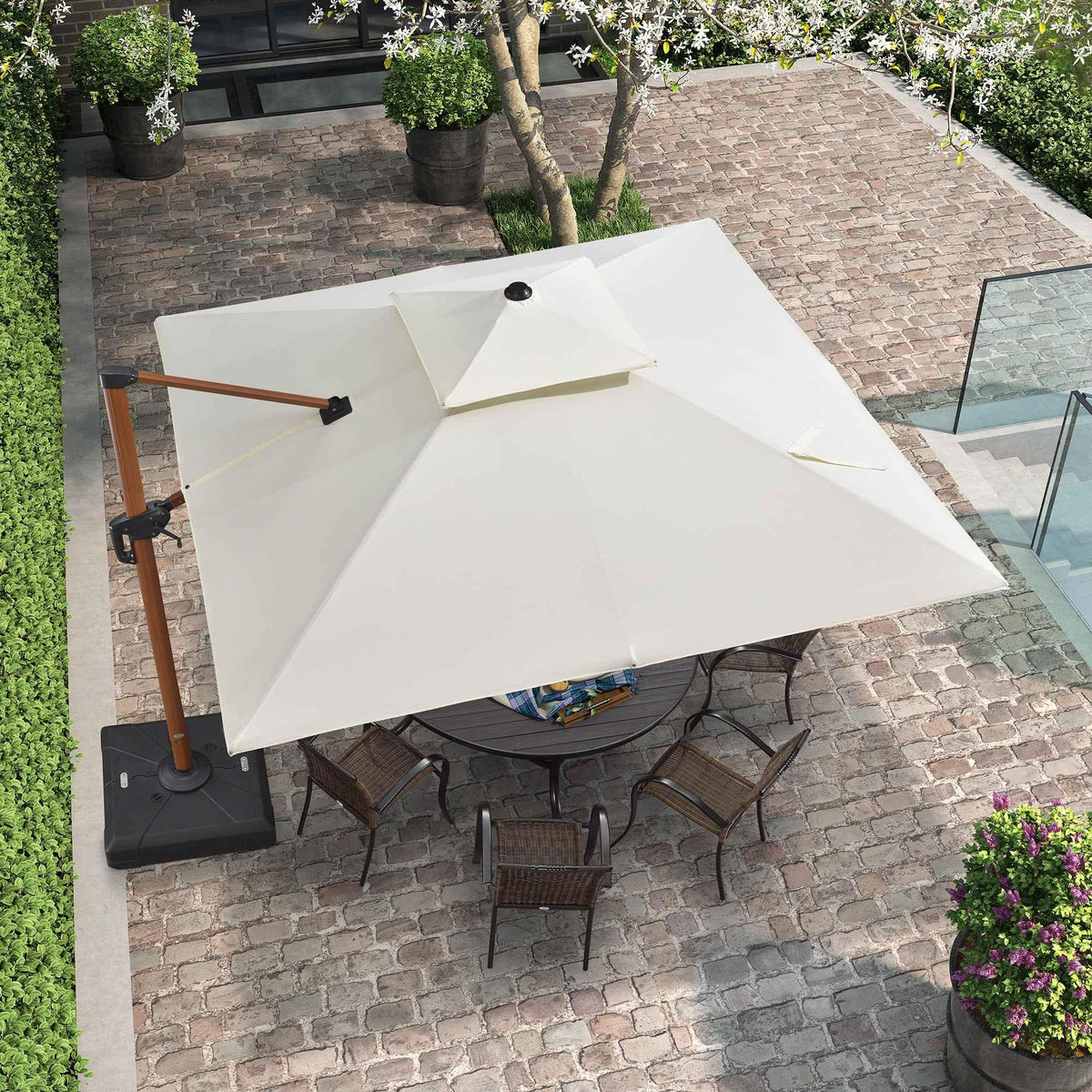 PURPLE LEAF Double Top 9 / 10 / 11 / 12 ft Square Aluminum Sun Umbrellas in Wood Color
