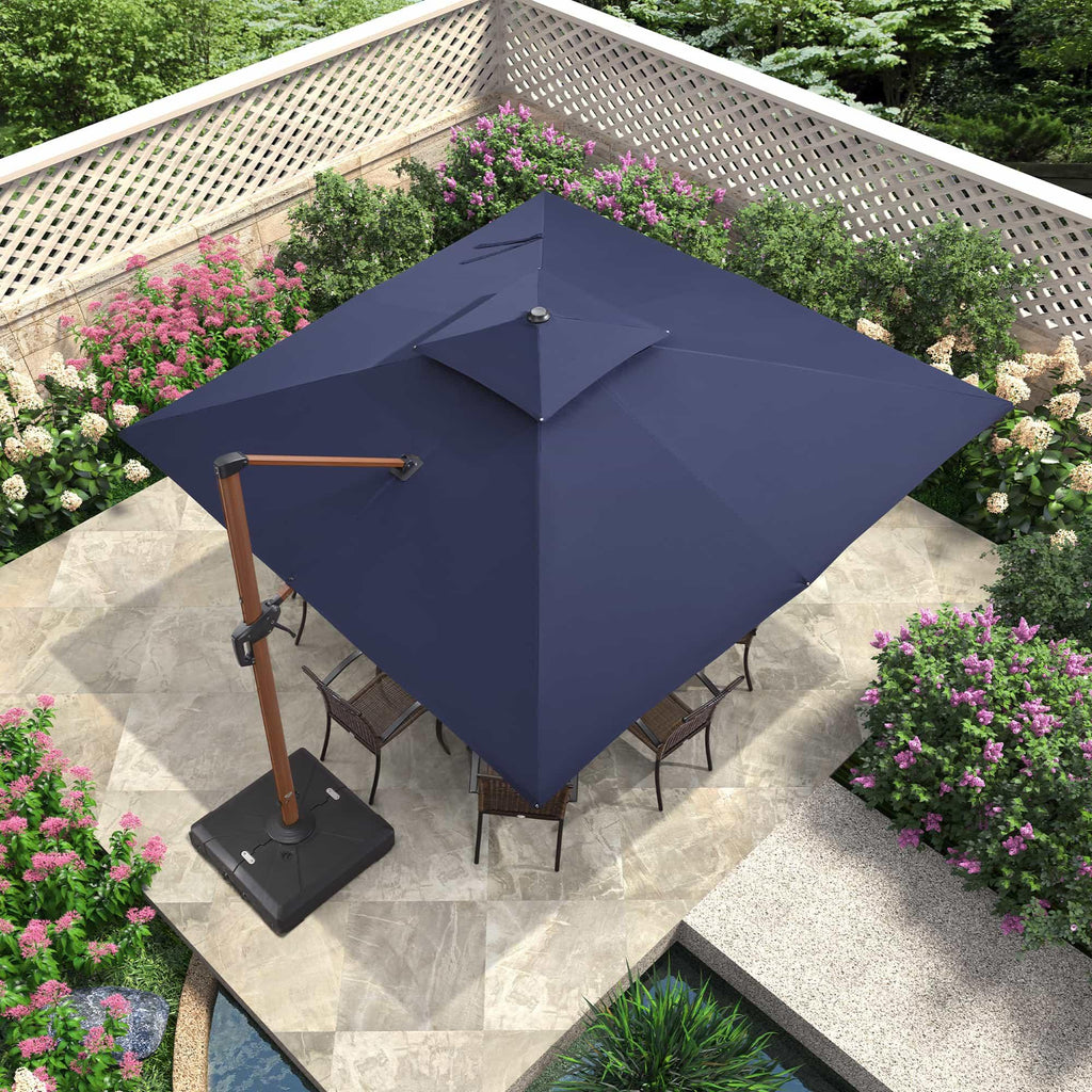 PURPLE LEAF Double Top 9 / 10 / 11 / 12 ft Square Aluminum Sun Umbrellas in Wood Color