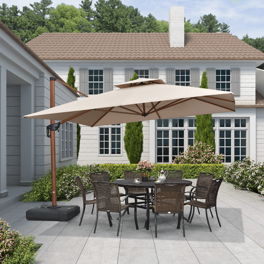 PURPLE LEAF Double Top 9 / 10 / 11 / 12 ft Square Aluminum Sun Umbrellas in Wood Color