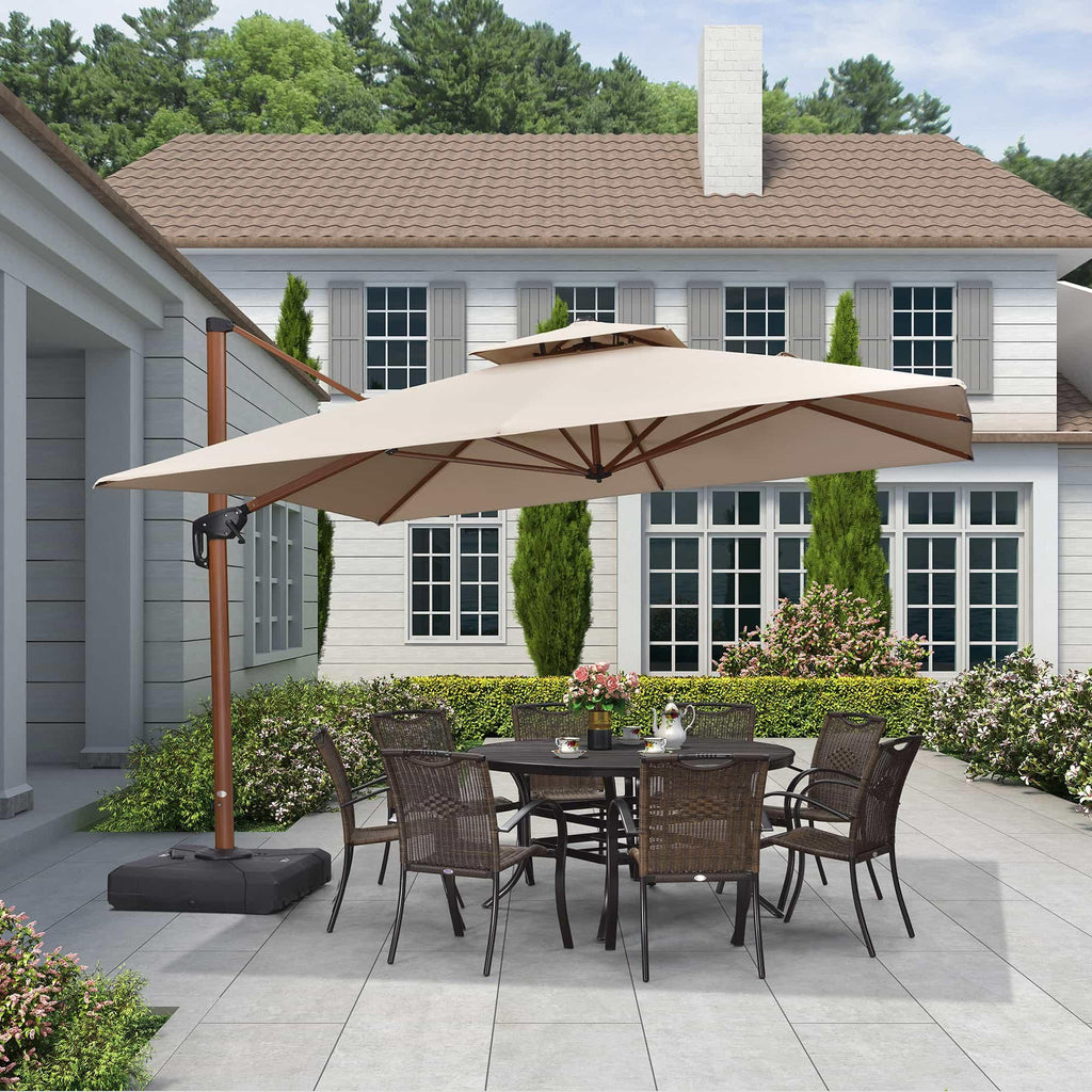 PURPLE LEAF Double Top 9 / 10 / 11 / 12 ft Square Aluminum Sun Umbrellas in Wood Color