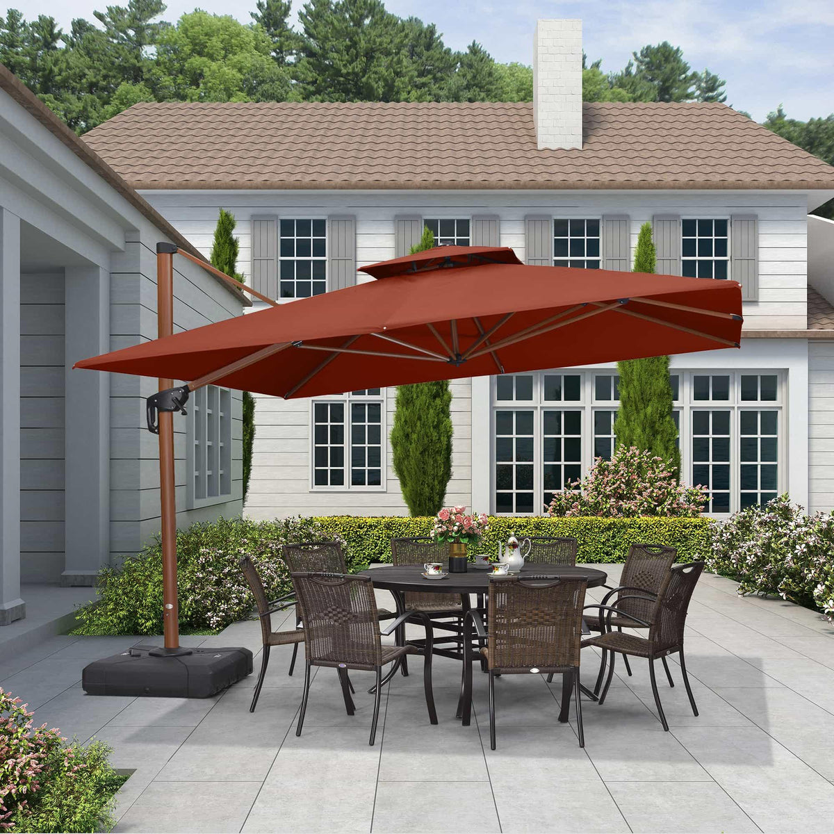 PURPLE LEAF Double Top 9 / 10 / 11 / 12 ft Square Aluminum Sun Umbrellas in Wood Color