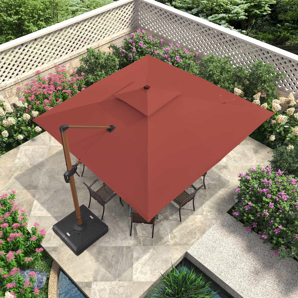 PURPLE LEAF Double Top 9 / 10 / 11 / 12 ft Square Aluminum Sun Umbrellas in Wood Color