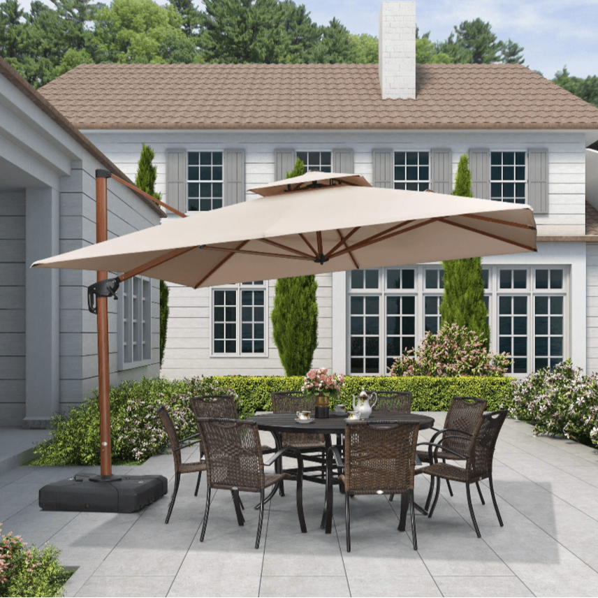 PURPLE LEAF Double Top 9 / 10 / 11 / 12 ft Square Aluminum Sun Umbrellas in Wood Color