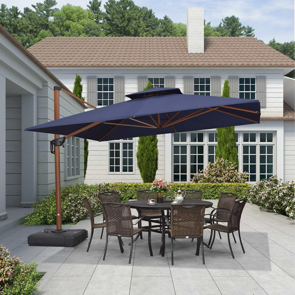PURPLE LEAF Double Top 9 / 10 / 11 / 12 ft Square Aluminum Sun Umbrellas in Wood Color