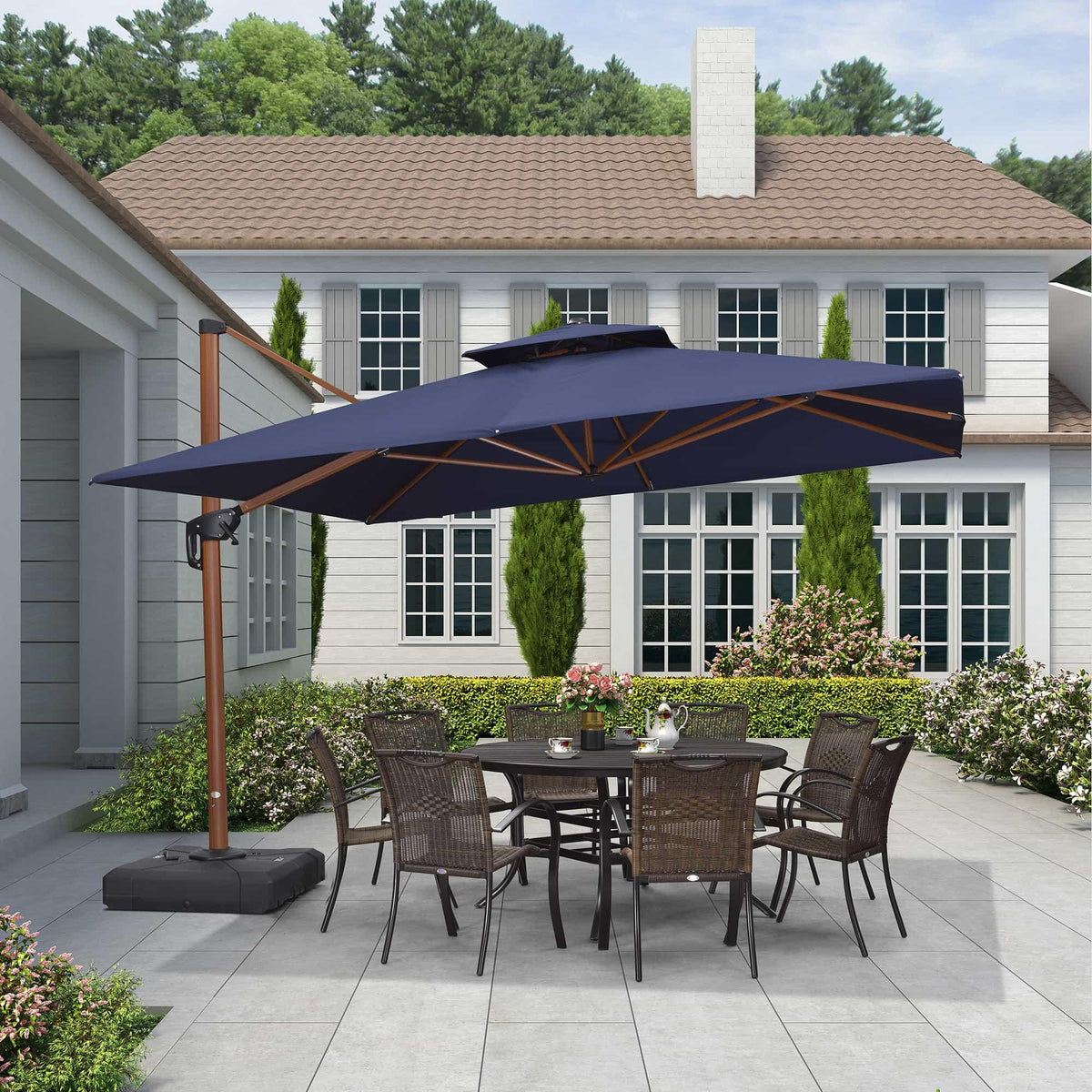 PURPLE LEAF Double Top 9 / 10 / 11 / 12 ft Square Aluminum Sun Umbrellas in Wood Color