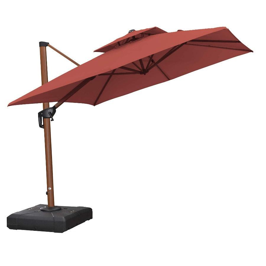 PURPLE LEAF Double Top 9 / 10 / 11 / 12 ft Square Aluminum Sun Umbrellas in Wood Color