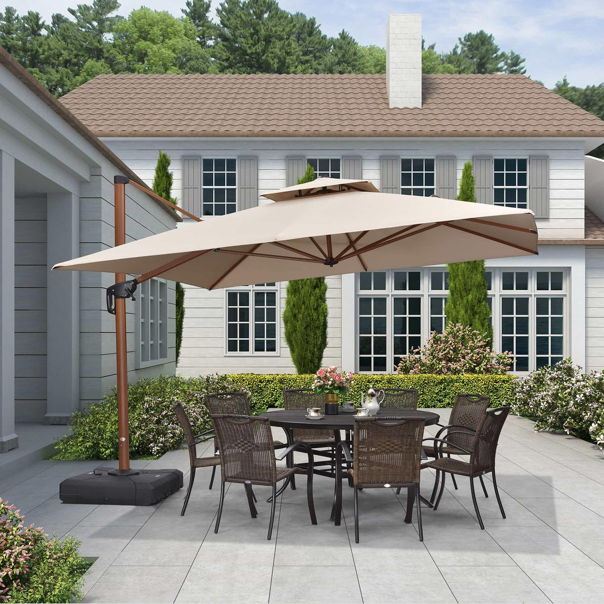PURPLE LEAF Double Top 9 / 10 / 11 / 12 ft Square Aluminum Sun Umbrellas in Wood Color