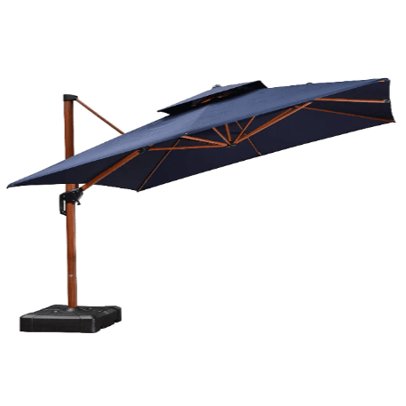 PURPLE LEAF Double Top 9 / 10 / 11 / 12 ft Square Aluminum Sun Umbrellas in Wood Color