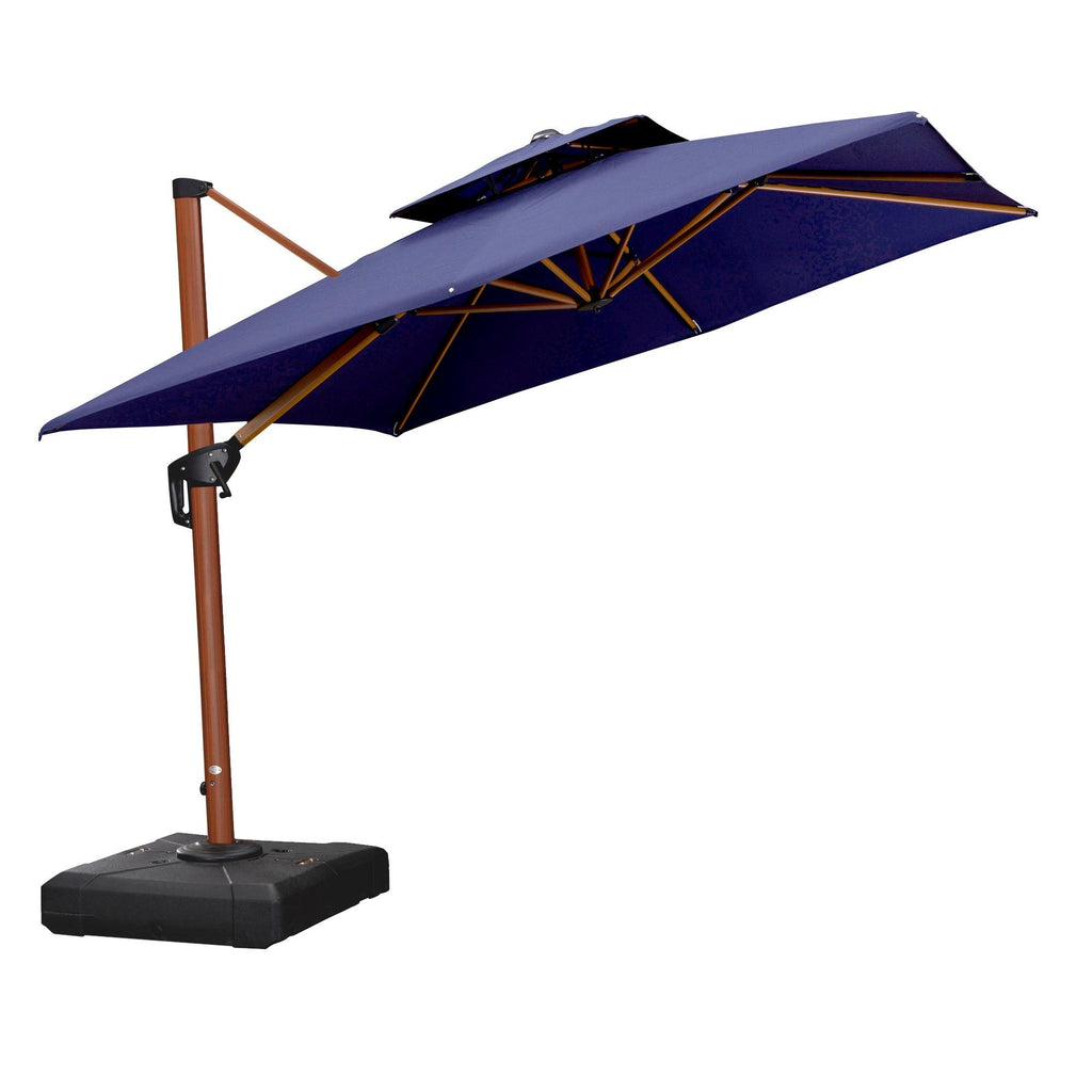 PURPLE LEAF Double Top 9 / 10 / 11 / 12 ft Square Aluminum Sun Umbrellas in Wood Color
