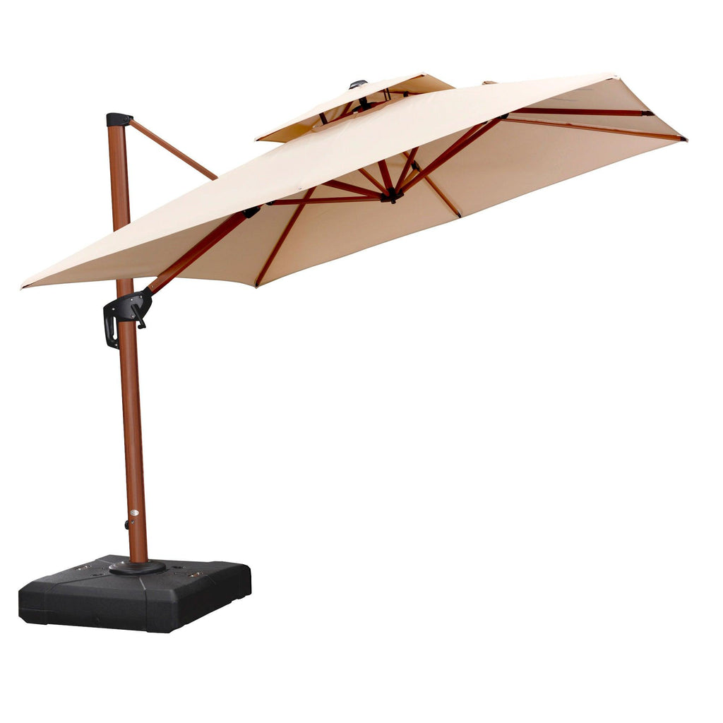 PURPLE LEAF Double Top 9 / 10 / 11 / 12 ft Square Aluminum Sun Umbrellas in Wood Color