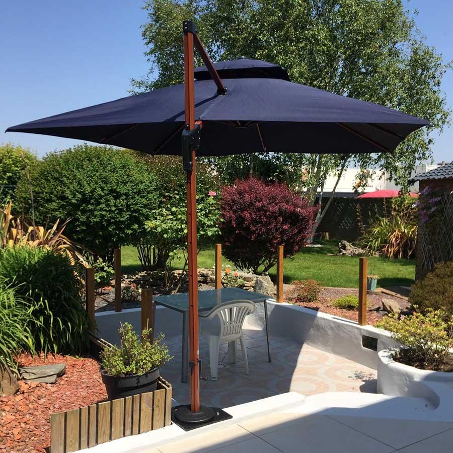 PURPLE LEAF Double Top 9 / 10 / 11 / 12 ft Square Aluminum Sun Umbrellas in Wood Color