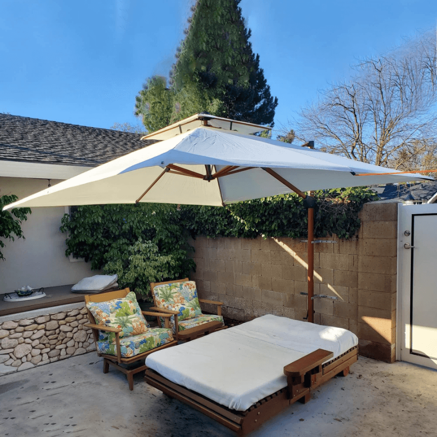 PURPLE LEAF Double Top 9 / 10 / 11 / 12 ft Square Aluminum Sun Umbrellas in Wood Color