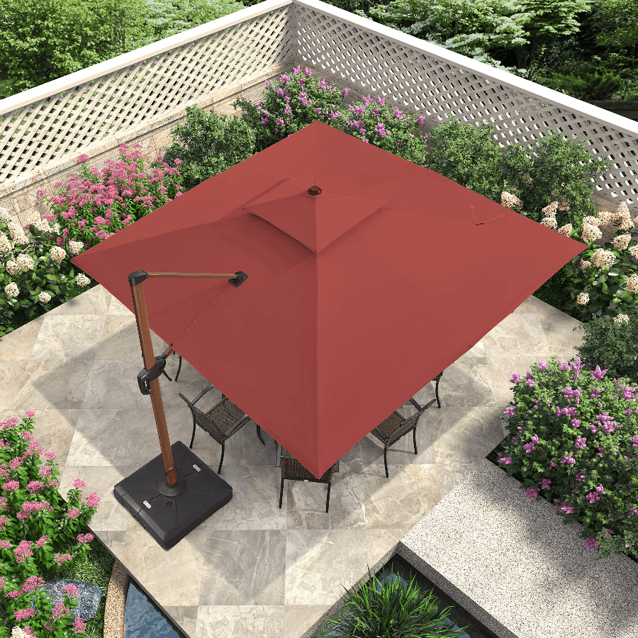 PURPLE LEAF Double Top 9 / 10 / 11 / 12 ft Square Aluminum Sun Umbrellas in Wood Color