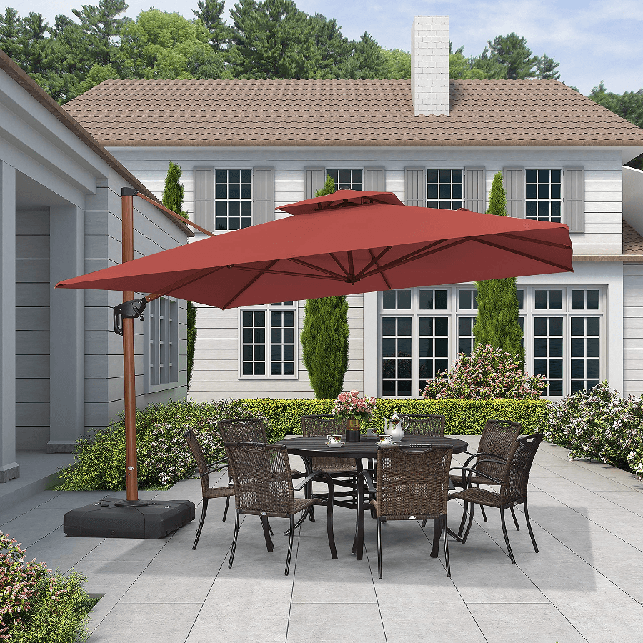 PURPLE LEAF Double Top 9 / 10 / 11 / 12 ft Square Aluminum Sun Umbrellas in Wood Color