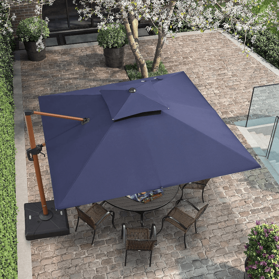 PURPLE LEAF Double Top 9 / 10 / 11 / 12 ft Square Aluminum Sun Umbrellas in Wood Color