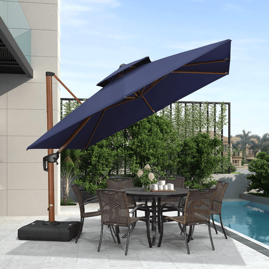 PURPLE LEAF Double Top 9 / 10 / 11 / 12 ft Square Aluminum Sun Umbrellas in Wood Color