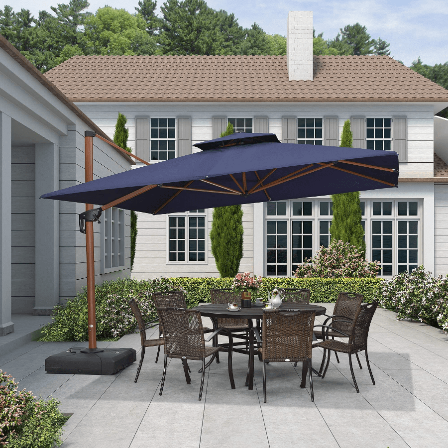 PURPLE LEAF Double Top 9 / 10 / 11 / 12 ft Square Aluminum Sun Umbrellas in Wood Color