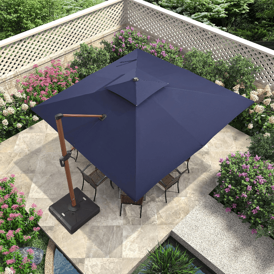 PURPLE LEAF Double Top 9 / 10 / 11 / 12 ft Square Aluminum Sun Umbrellas in Wood Color