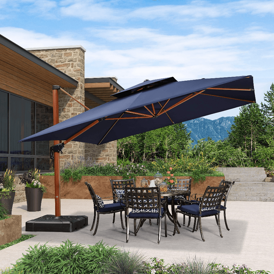 PURPLE LEAF Double Top 9 / 10 / 11 / 12 ft Square Aluminum Sun Umbrellas in Wood Color