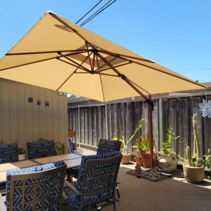 PURPLE LEAF Double Top 9 / 10 / 11 / 12 ft Square Aluminum Sun Umbrellas in Wood Color