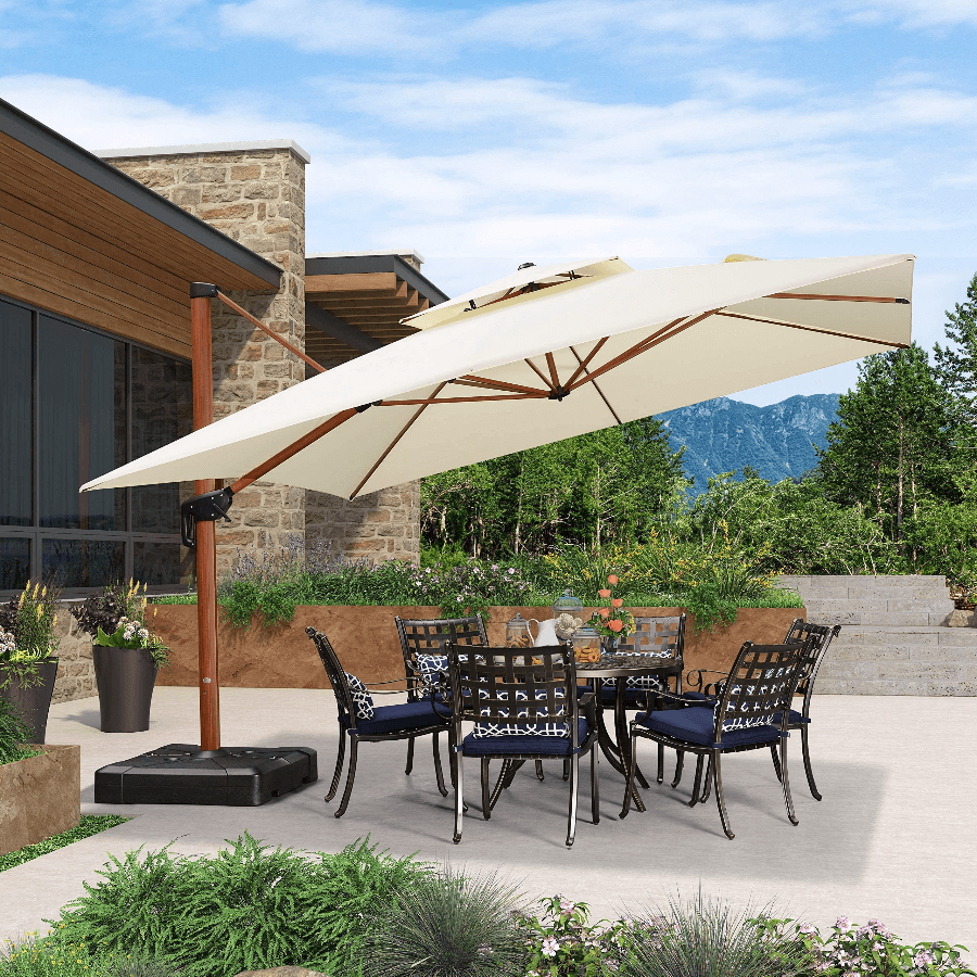 PURPLE LEAF Double Top 9 / 10 / 11 / 12 ft Square Aluminum Sun Umbrellas in Wood Color