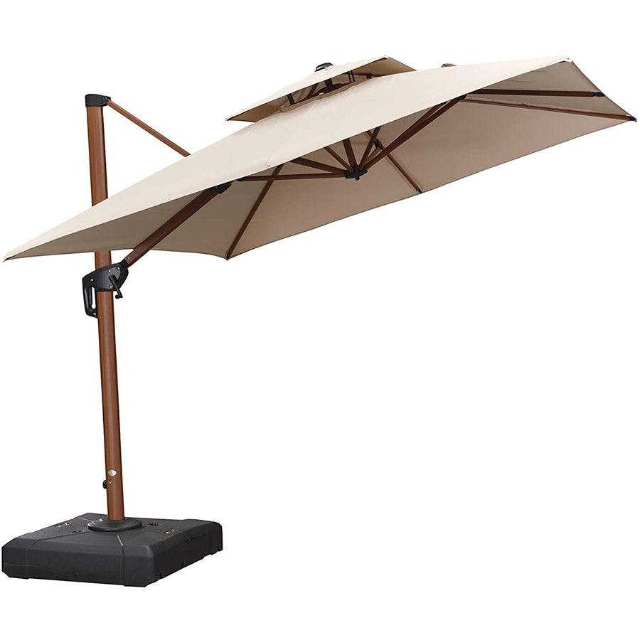 PURPLE LEAF Double Top 9 / 10 / 11 / 12 ft Square Aluminum Sun Umbrellas in Wood Color