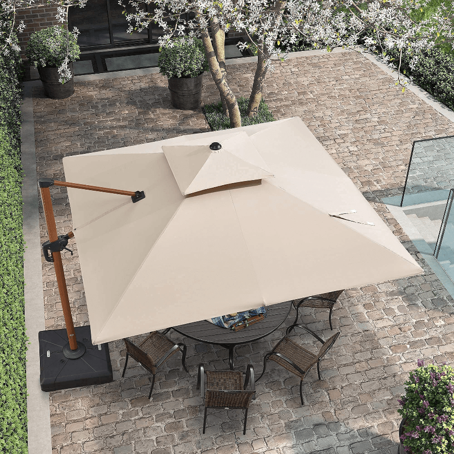 PURPLE LEAF Double Top 9 / 10 / 11 / 12 ft Square Aluminum Sun Umbrellas in Wood Color