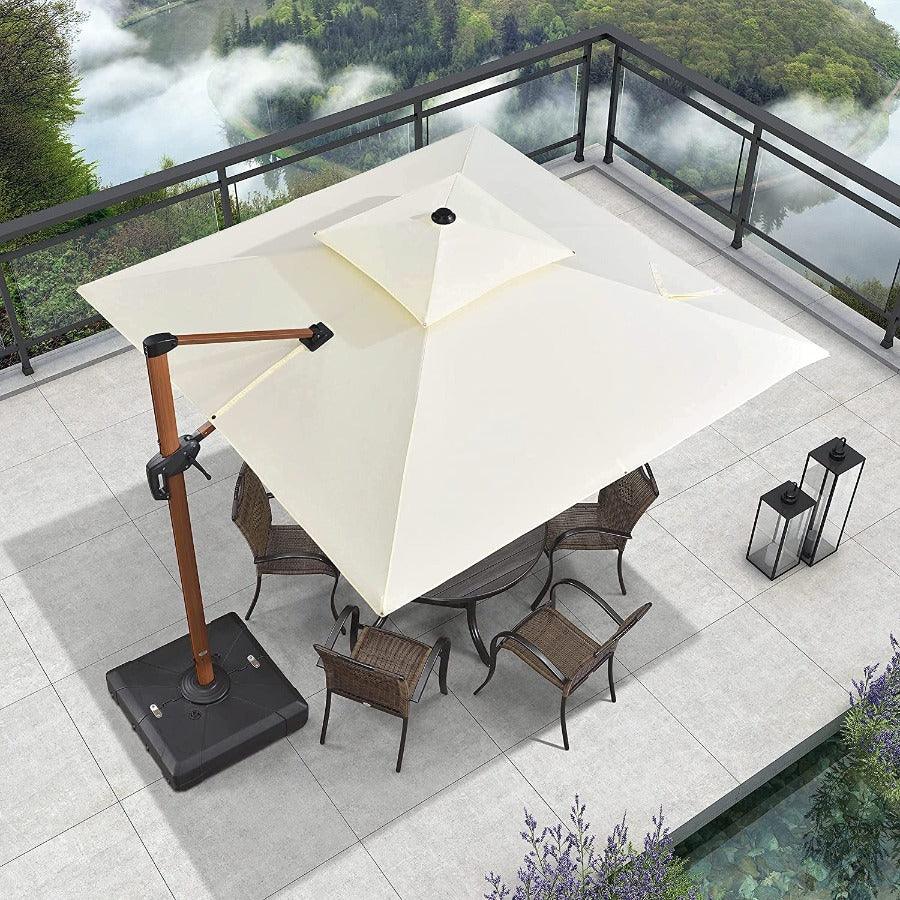 PURPLE LEAF Double Top 9 / 10 / 11 / 12 ft Square Aluminum Sun Umbrellas in Wood Color