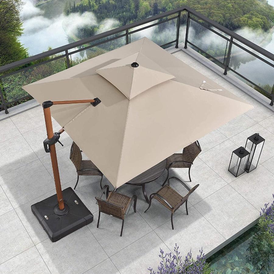 PURPLE LEAF Double Top 9 / 10 / 11 / 12 ft Square Aluminum Sun Umbrellas in Wood Color