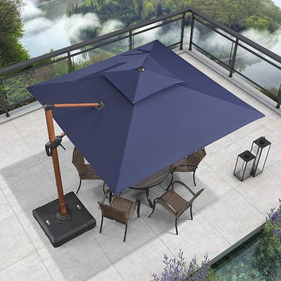PURPLE LEAF Double Top 9 / 10 / 11 / 12 ft Square Aluminum Sun Umbrellas in Wood Color