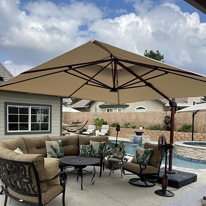 PURPLE LEAF Double Top 9 / 10 / 11 / 12 ft Square Aluminum Sun Umbrellas in Wood Color