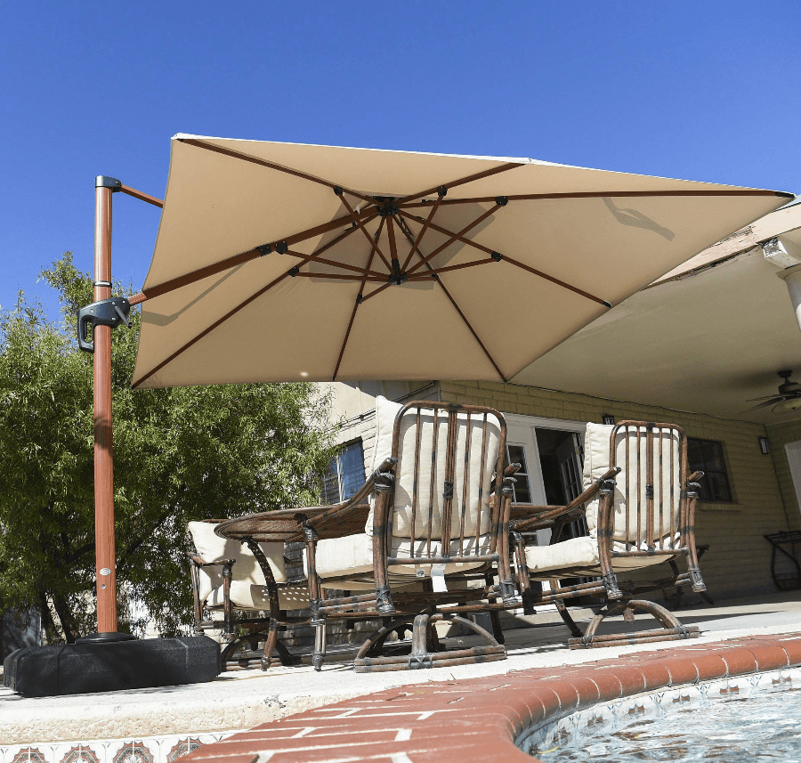 PURPLE LEAF Double Top 9 / 10 / 11 / 12 ft Square Aluminum Sun Umbrellas in Wood Color