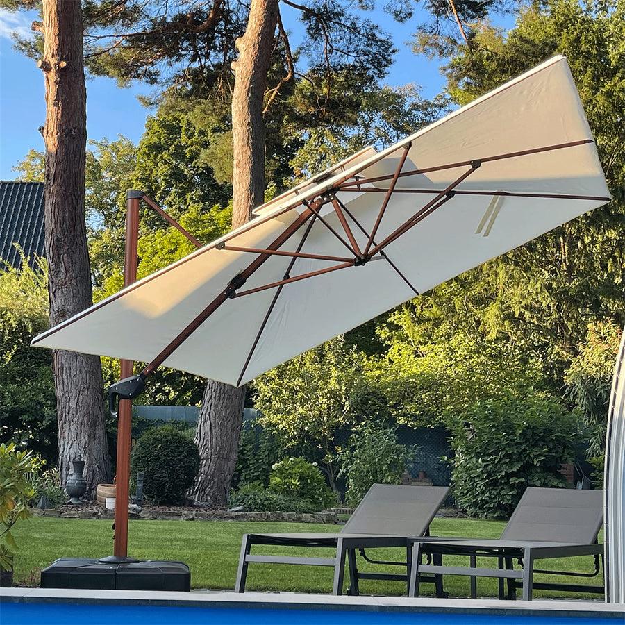 PURPLE LEAF Double Top 9 / 10 / 11 / 12 ft Square Aluminum Sun Umbrellas in Wood Color