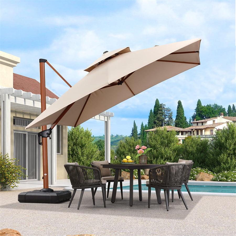 PURPLE LEAF Double Top 9 / 10 / 11 / 12 ft Square Aluminum Sun Umbrellas in Wood Color