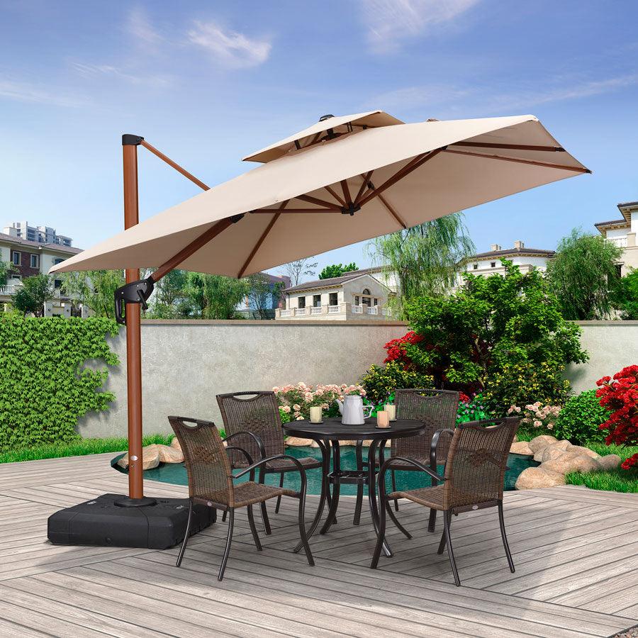 PURPLE LEAF Double Top 9 / 10 / 11 / 12 ft Square Aluminum Sun Umbrellas in Wood Color