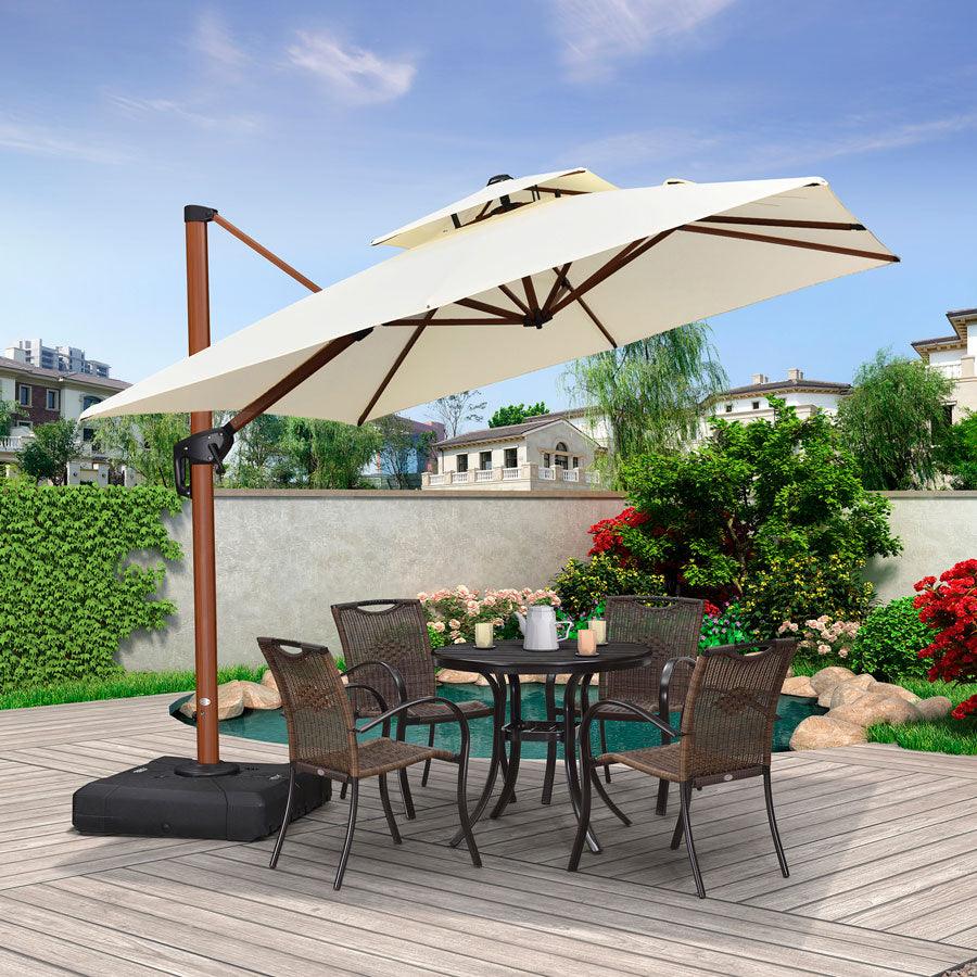 PURPLE LEAF Double Top 9 / 10 / 11 / 12 ft Square Aluminum Sun Umbrellas in Wood Color