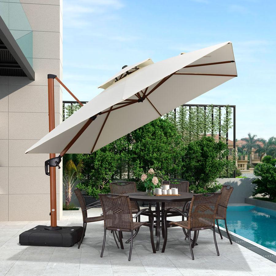 PURPLE LEAF Double Top 9 / 10 / 11 / 12 ft Square Aluminum Sun Umbrellas in Wood Color