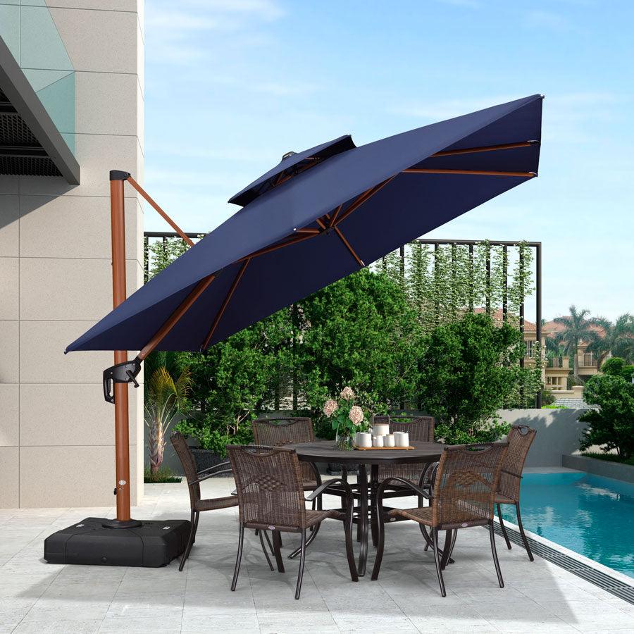 PURPLE LEAF Double Top 9 / 10 / 11 / 12 ft Square Aluminum Sun Umbrellas in Wood Color