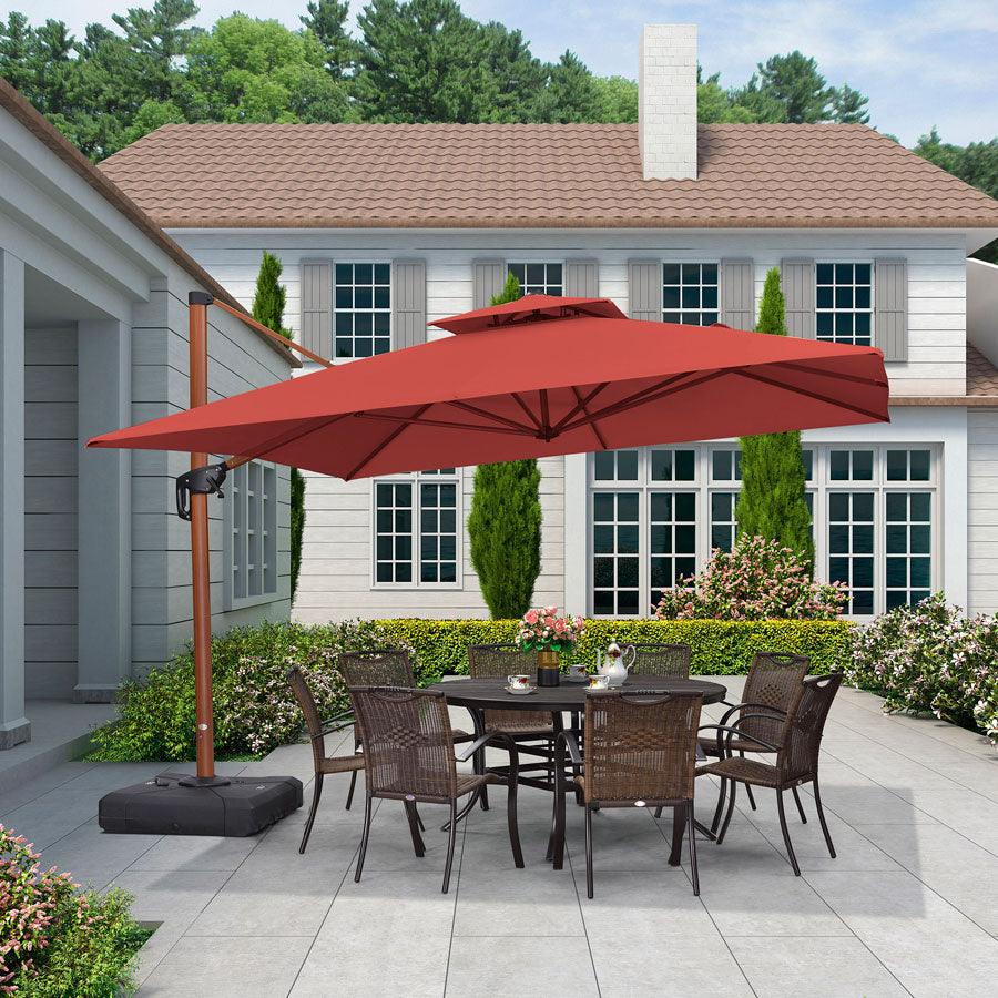 PURPLE LEAF Double Top 9 / 10 / 11 / 12 ft Square Aluminum Sun Umbrellas in Wood Color