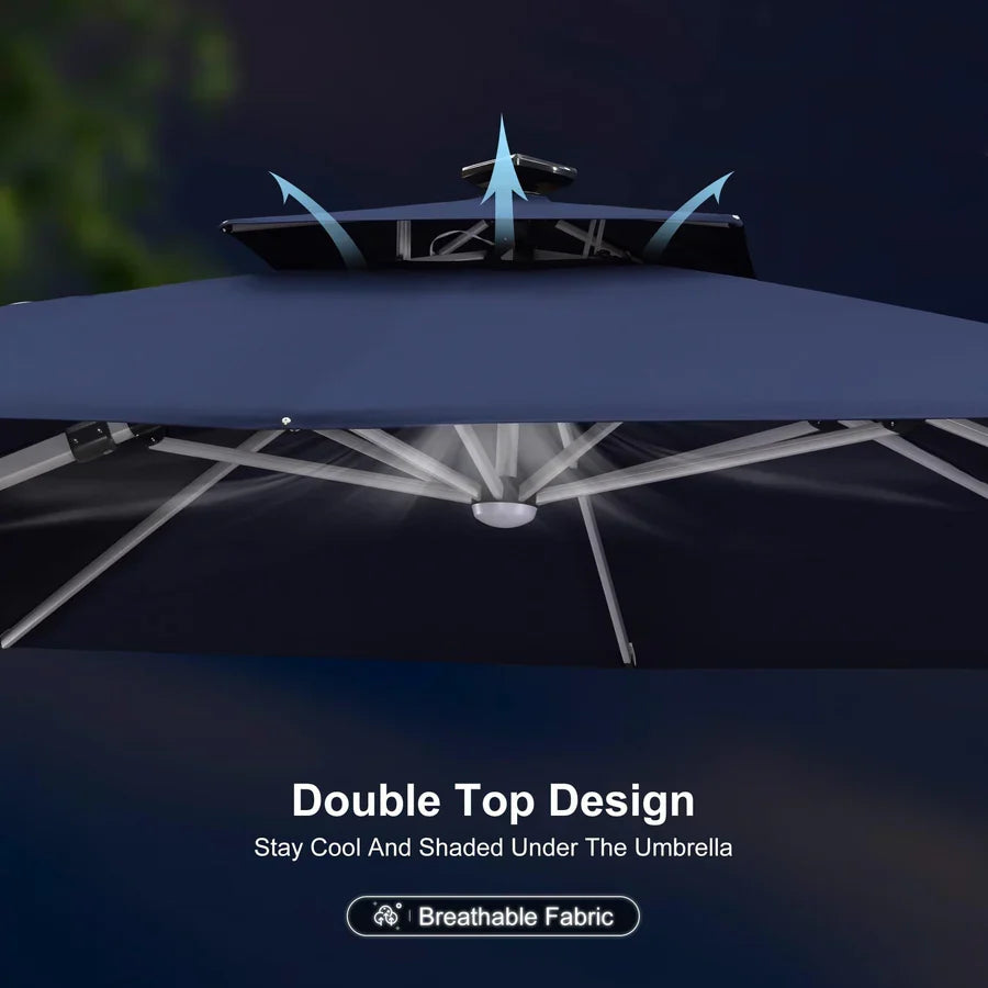 PURPLE LEAF SUNBRELLA Solar Cantilever Umbrella with Lights, Large Umbrellas For Outdoor Patio
