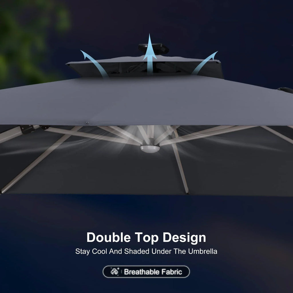 PURPLE LEAF SUNBRELLA Solar Cantilever Umbrella with Lights, Large Umbrellas For Outdoor Patio